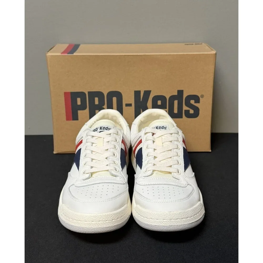 Pro-Keds Skyhawk Men's Size 9.5 (M) White/Blue/Red Low Top Leather Sneakers NWT